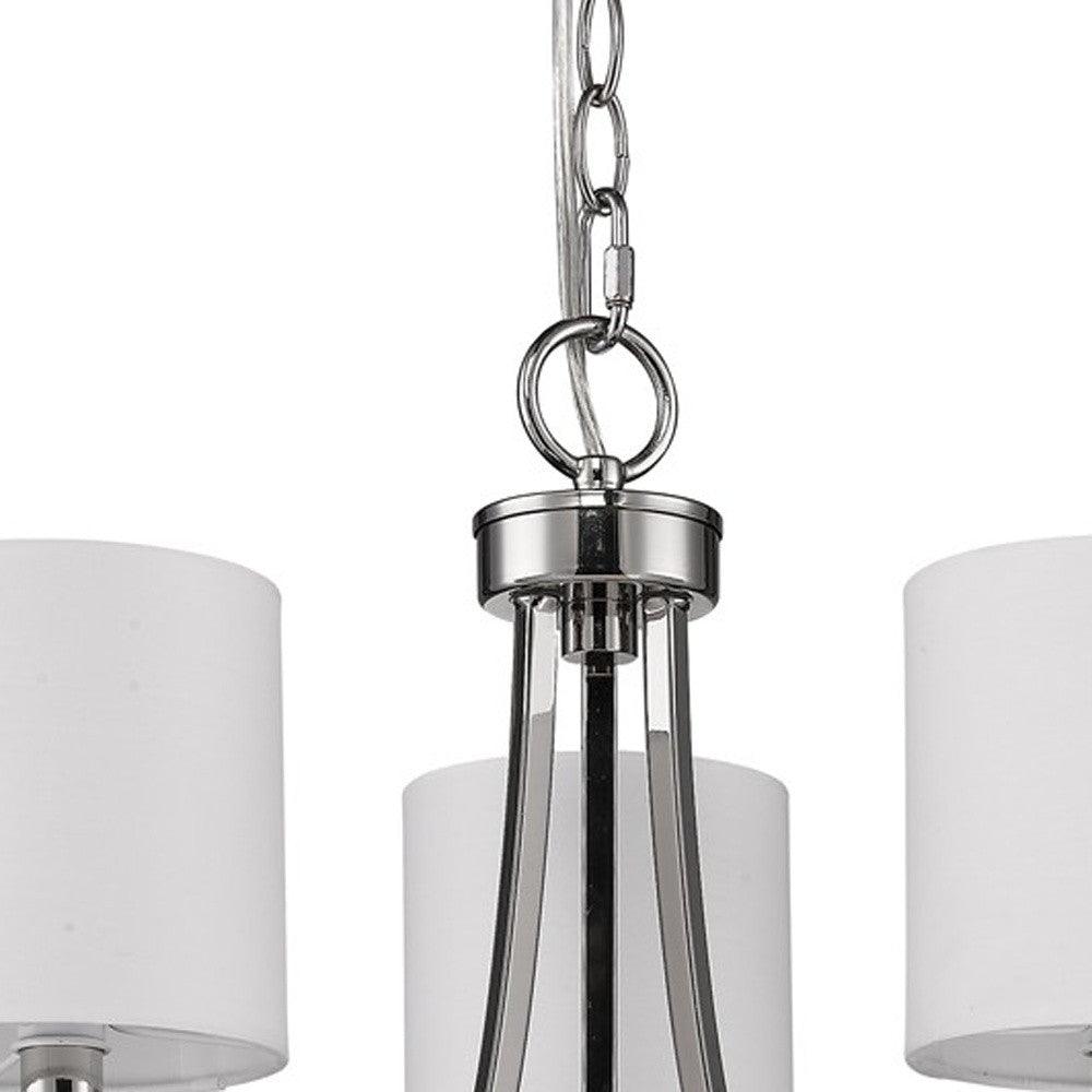 Kara 3-Light Polished Nickel Chandelier With Fabric Shades And Crystal Bobeches - AFS