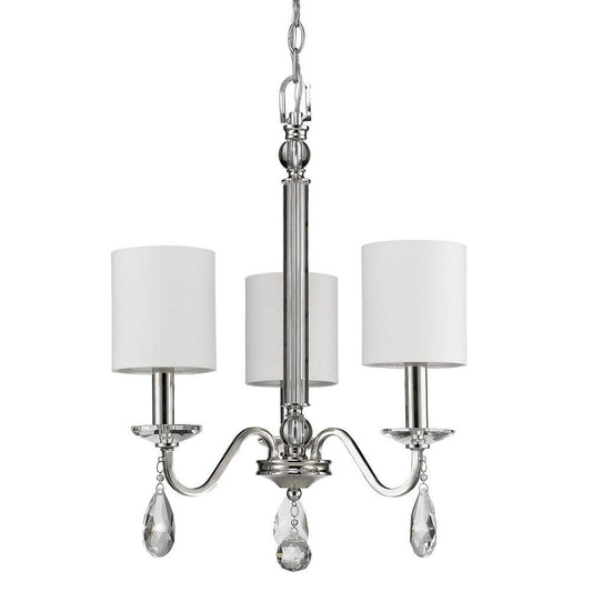 Lily 3-Light Polished Nickel Chandelier With Fabric Shades And Crystal Accents - AFS