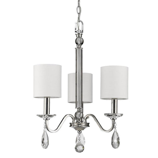 Lily 3-Light Polished Nickel Chandelier With Fabric Shades And Crystal Accents - AFS