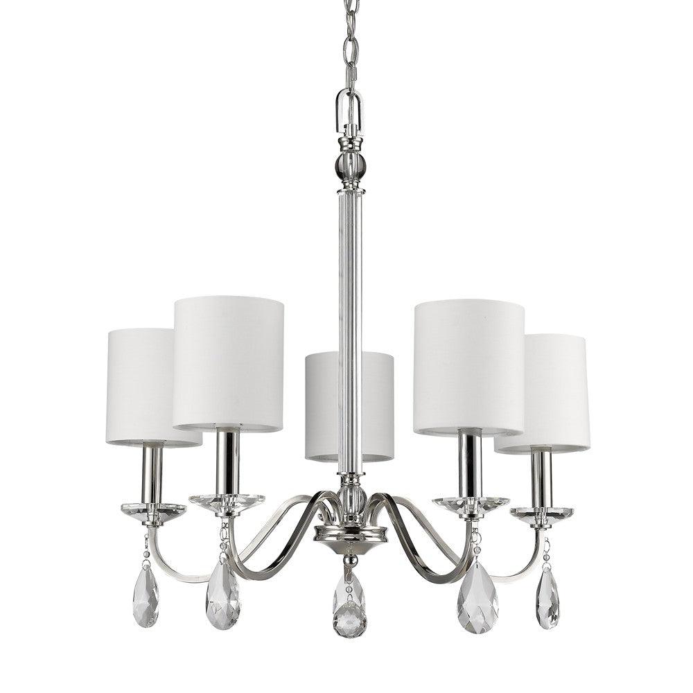 Lily 5-Light Polished Nickel Chandelier With Fabric Shades And Crystal Accents - AFS