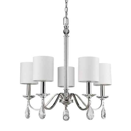 Lily 5-Light Polished Nickel Chandelier With Fabric Shades And Crystal Accents - AFS