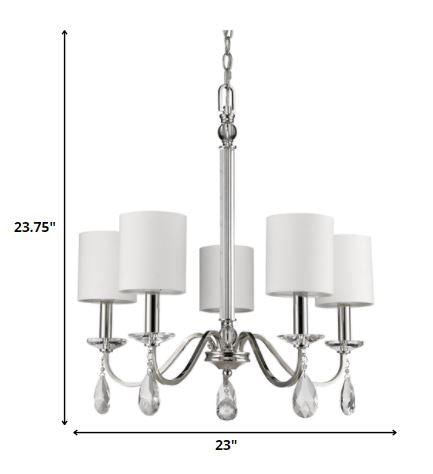 Lily 5-Light Polished Nickel Chandelier With Fabric Shades And Crystal Accents - AFS