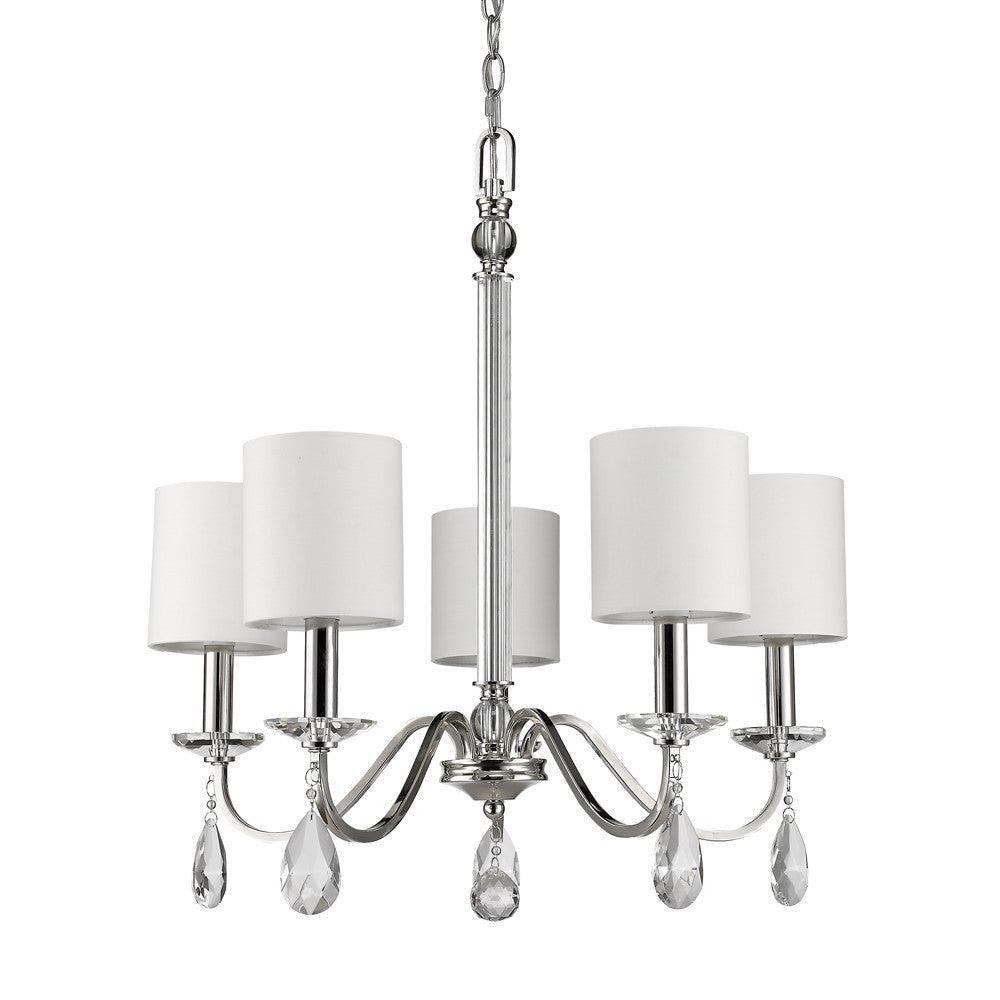 Lily 5-Light Polished Nickel Chandelier With Fabric Shades And Crystal Accents - AFS