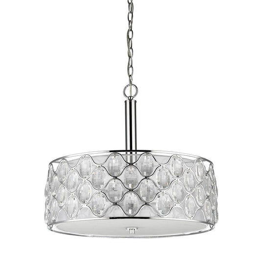 Isabella 4-Light Polished Nickel Drum Pendant With Crystal Accents - AFS