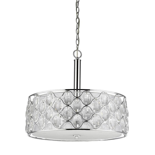 Isabella 4-Light Polished Nickel Drum Pendant With Crystal Accents - AFS