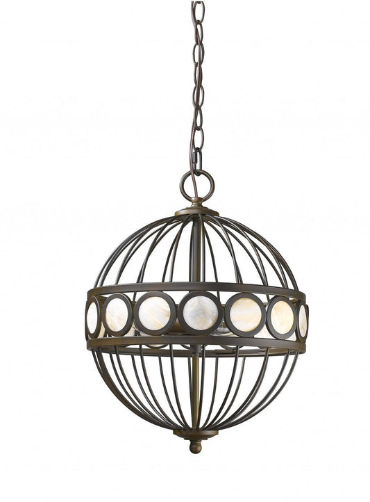 Aria 3-Light Oil-Rubbed Bronze Globe Pendant With Mother Of Pearl Accents - AFS