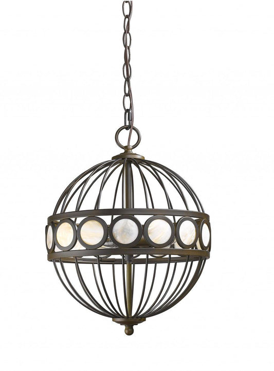 Aria 3-Light Oil-Rubbed Bronze Globe Pendant With Mother Of Pearl Accents - AFS