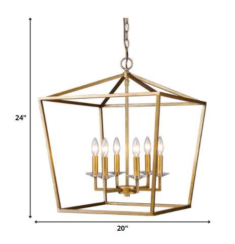 Kennedy 6-Light Antique Gold Foyer Pendant With Crystal Bobeches - AFS