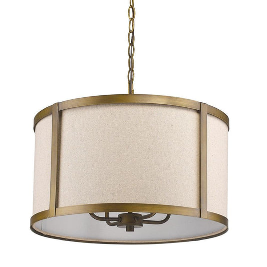 Jessica 4-Light Raw Brass Drum Pendant With Metal Rimmed Fabric Shade - AFS