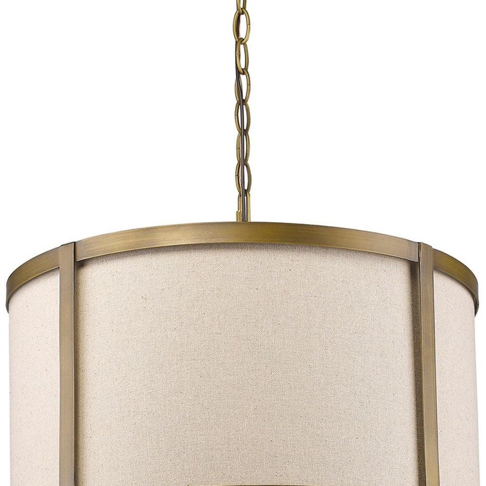 Jessica 4-Light Raw Brass Drum Pendant With Metal Rimmed Fabric Shade - AFS