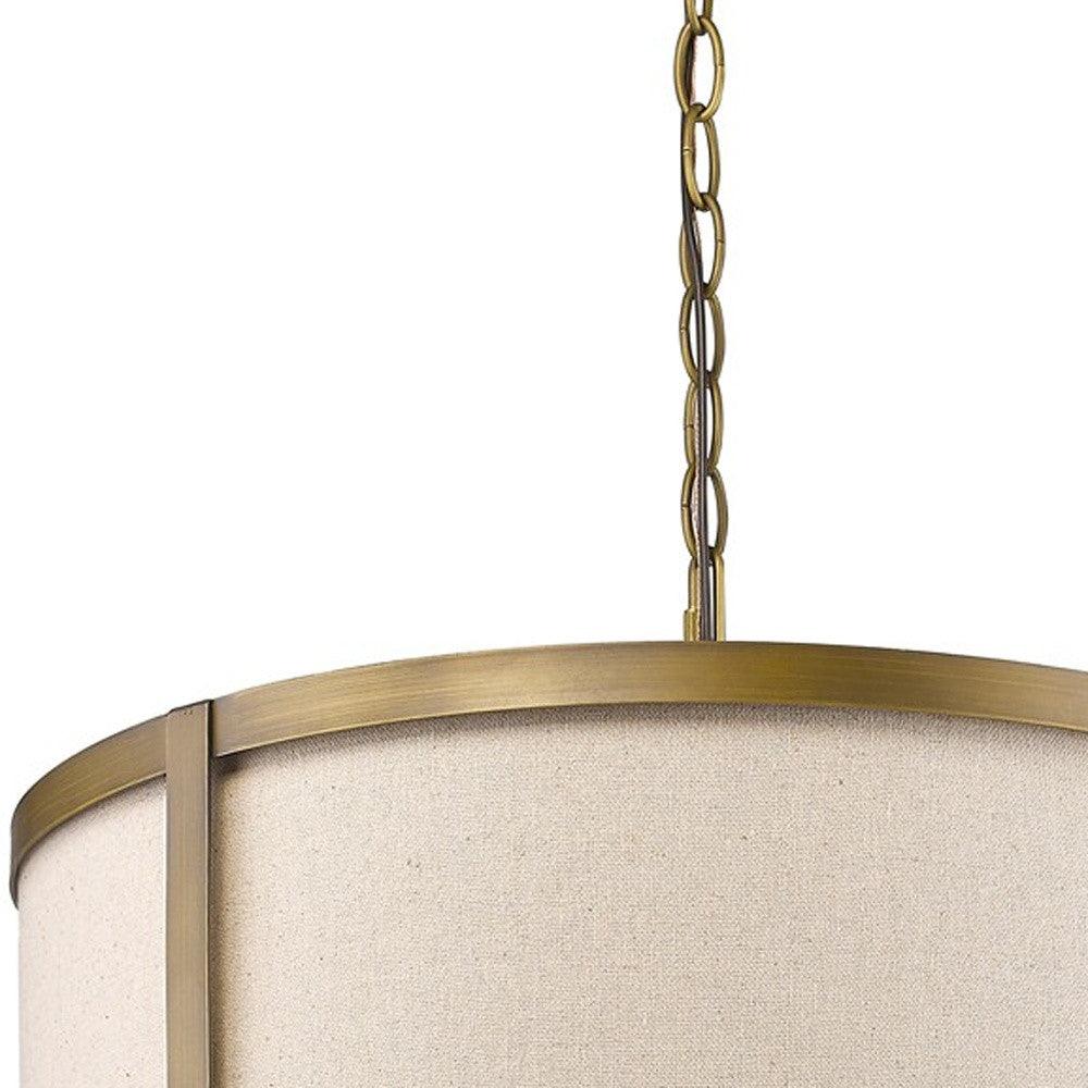 Jessica 4-Light Raw Brass Drum Pendant With Metal Rimmed Fabric Shade - AFS