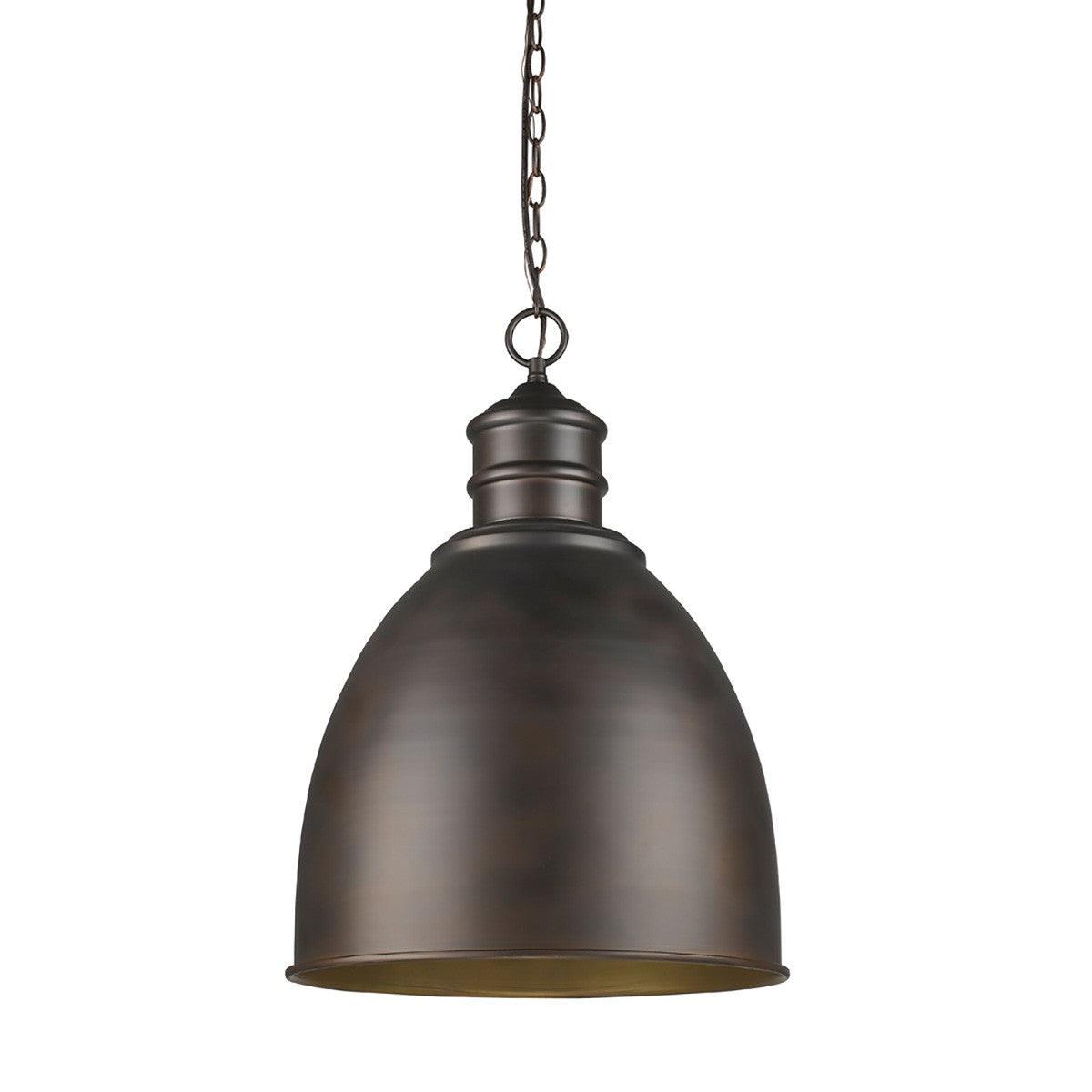 Colby 1-Light Oil-Rubbed Bronze Pendant With Raw Brass Interior Shade - AFS