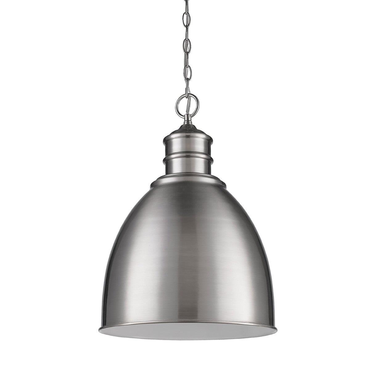 Colby 1-Light Satin Nickel Pendant With Gloss White Interior Shade - AFS