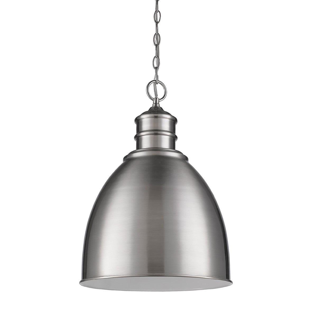 Colby 1-Light Satin Nickel Pendant With Gloss White Interior Shade - AFS