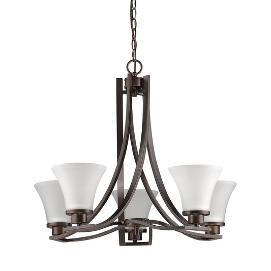 Mia 5-Light Oil-Rubbed Bronze Chandelier With Etched Glass Shades - AFS