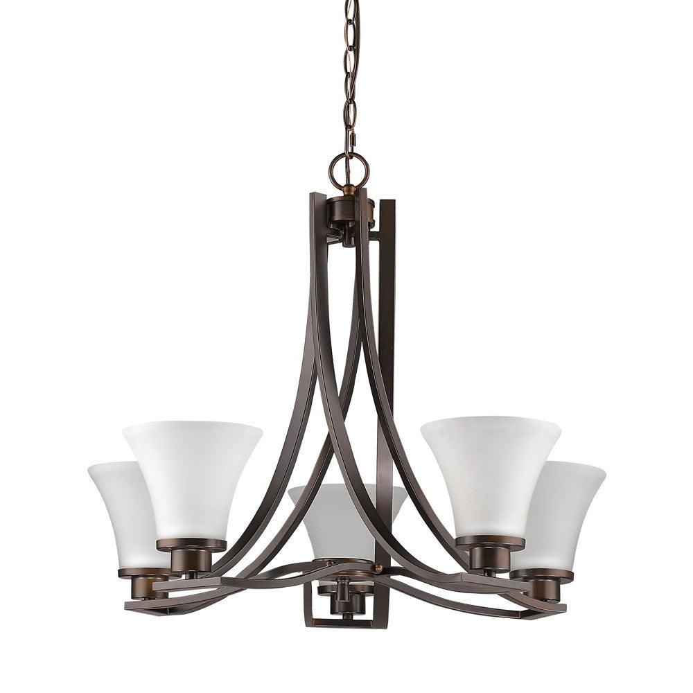 Mia 5-Light Oil-Rubbed Bronze Chandelier With Etched Glass Shades - AFS