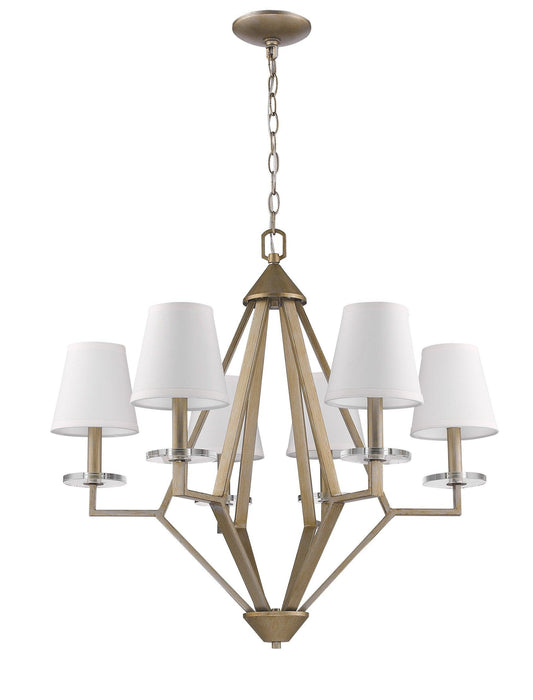 Easton 6-Light Washed Gold Chandelier With Crystal Bobeches And White Fabric Shades - AFS