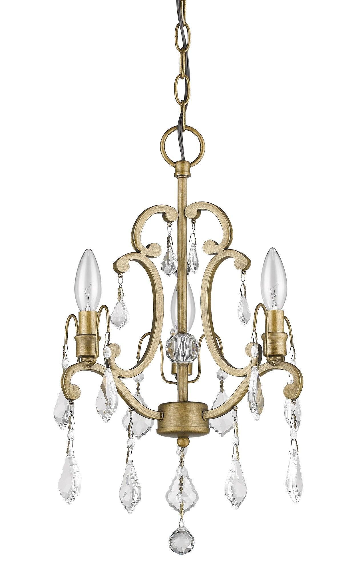 Claire 3-Light Antique Gold Convertible Mini Chandelierto Semi-Flush Mount With Crystal Accents - AFS