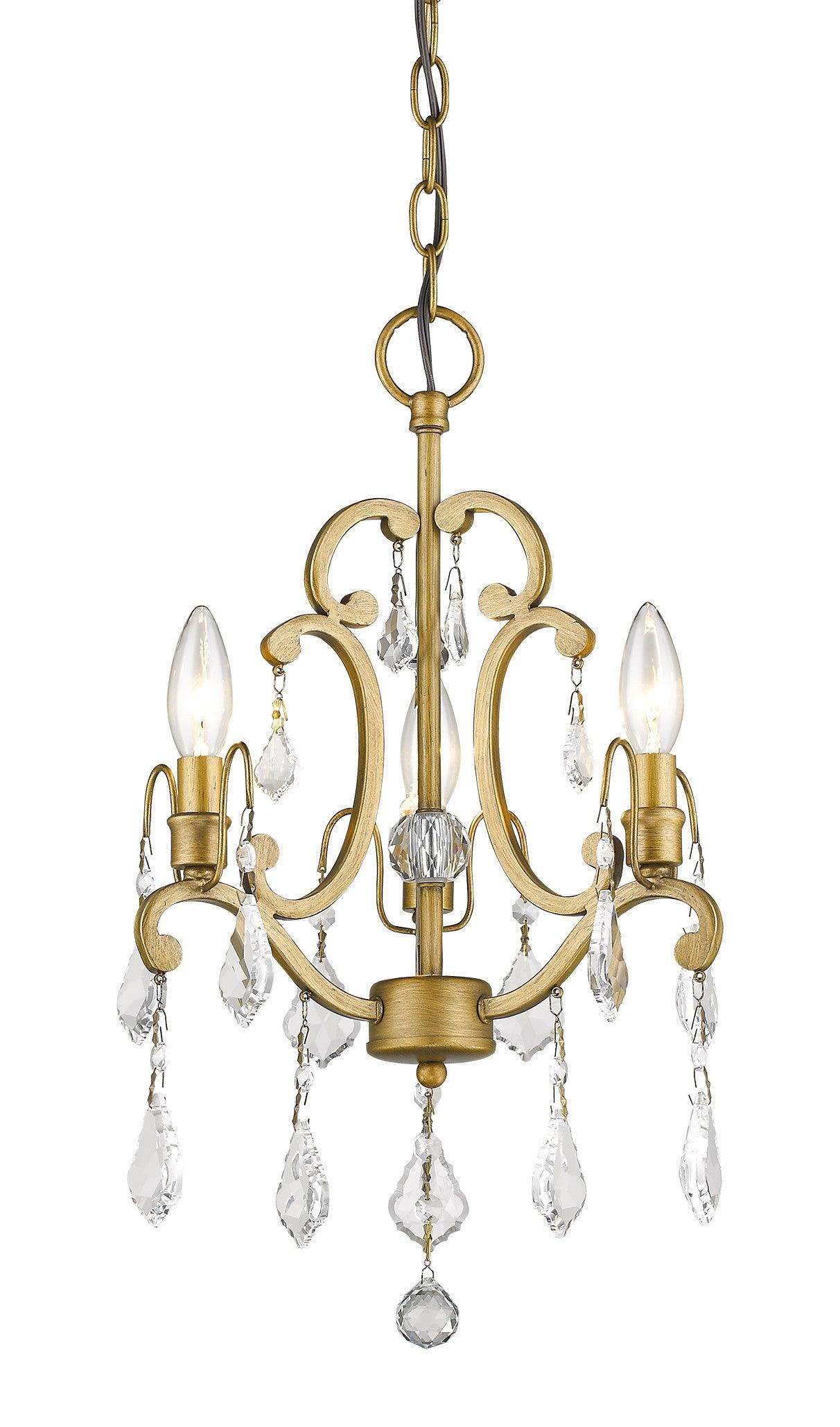 Claire 3-Light Antique Gold Convertible Mini Chandelierto Semi-Flush Mount With Crystal Accents - AFS