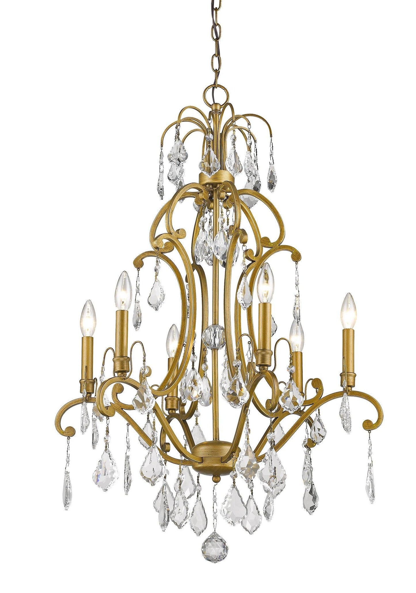 Claire 6-Light Antique Gold Chandelier With Crystal Accents - AFS