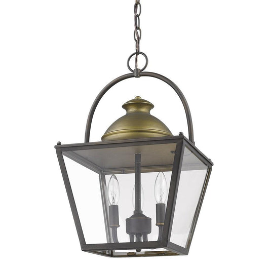 Savannah 3-Light Oil-Rubbed Bronze Foyer Pendant With Raw Brass Accents And Clear Glass Panes - AFS