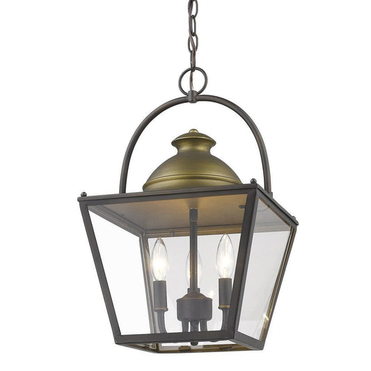 Savannah 3-Light Oil-Rubbed Bronze Foyer Pendant With Raw Brass Accents And Clear Glass Panes - AFS