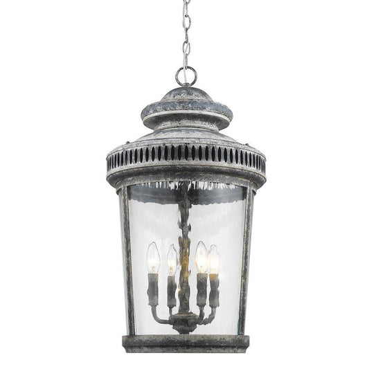 Kingston 4-Light Antique Lead Foyer Pendant With Curved Water Glass Panes - AFS