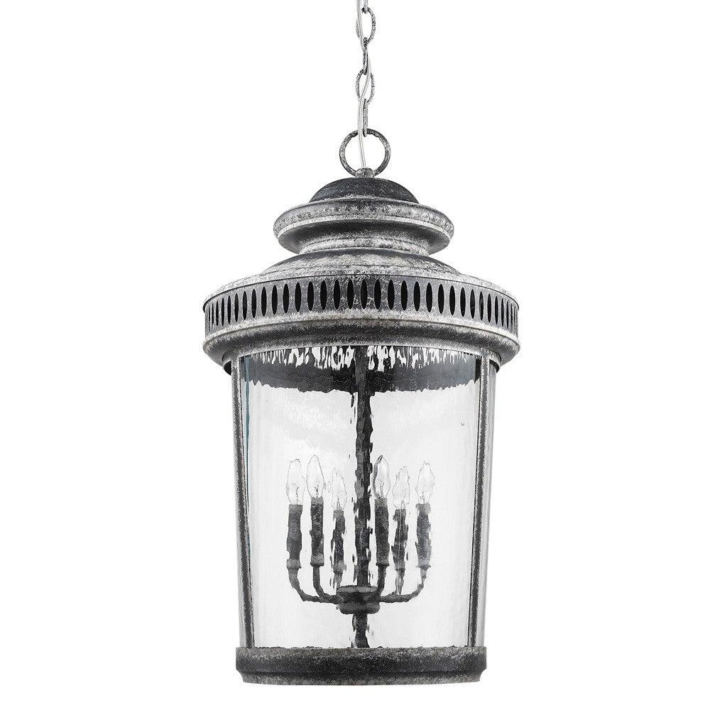 Kingston 6-Light Antique Lead Foyer Pendant With Curved Water Glass Panes - AFS