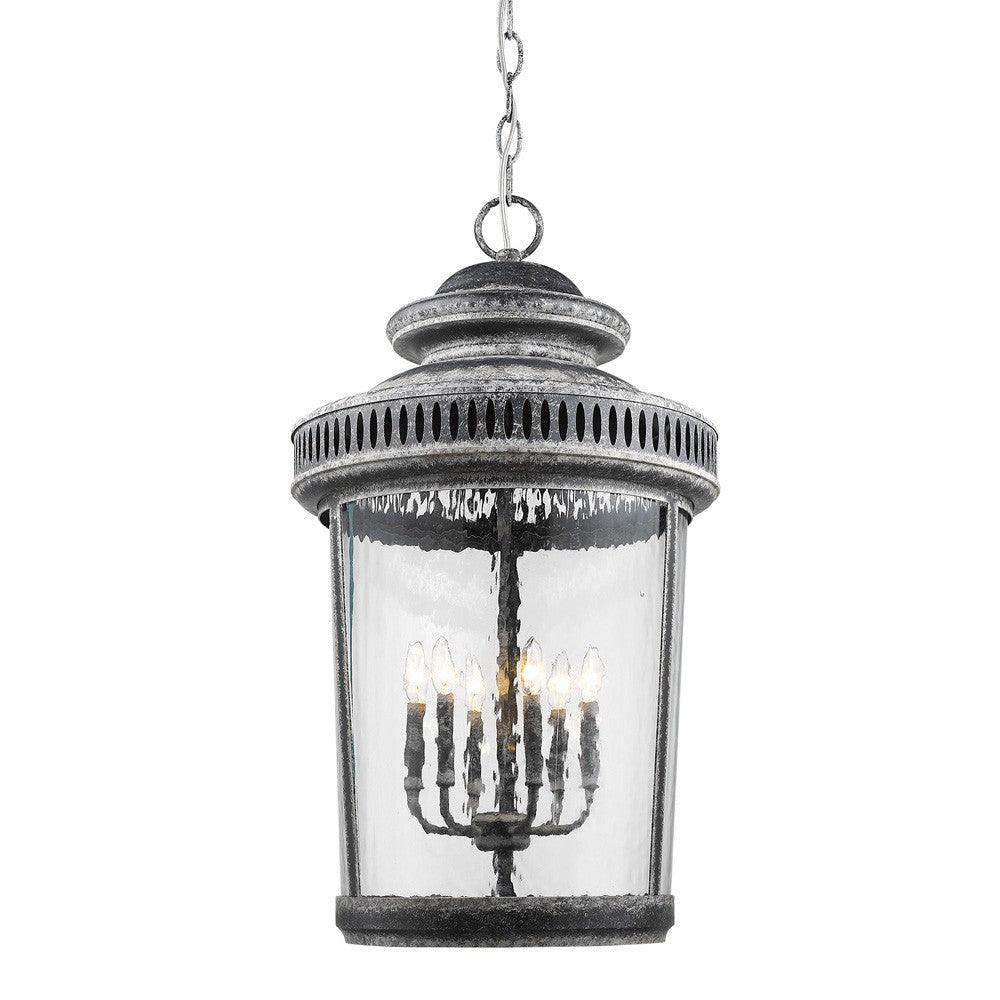 Kingston 6-Light Antique Lead Foyer Pendant With Curved Water Glass Panes - AFS