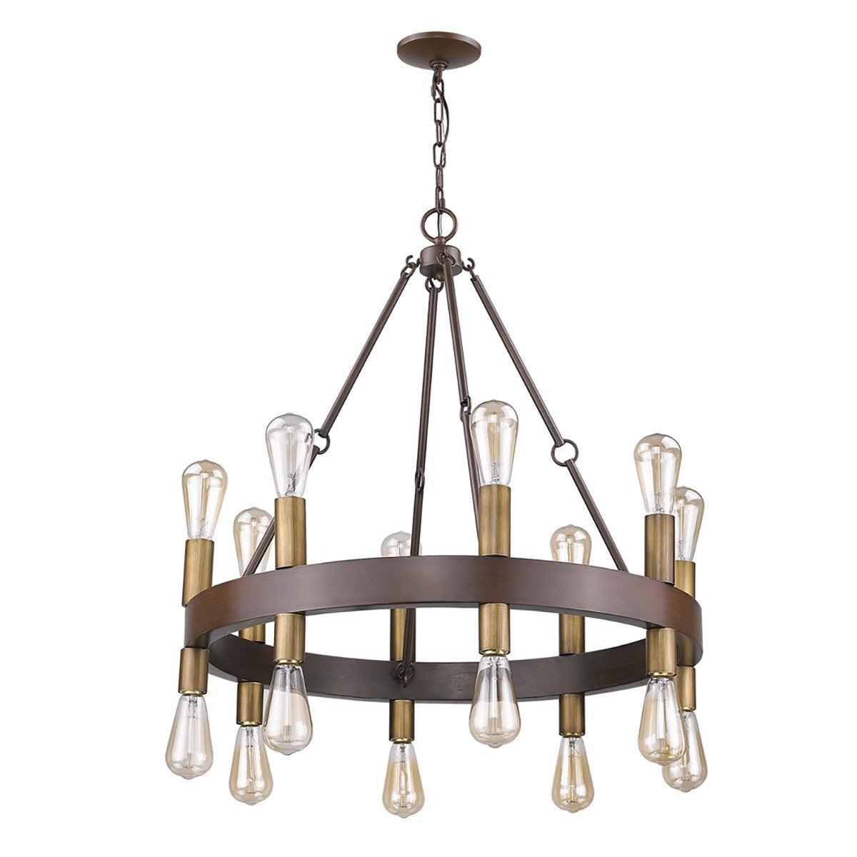 Cumberland 16-Light Wood Finish Chandelier With Raw Brass Sockets - AFS