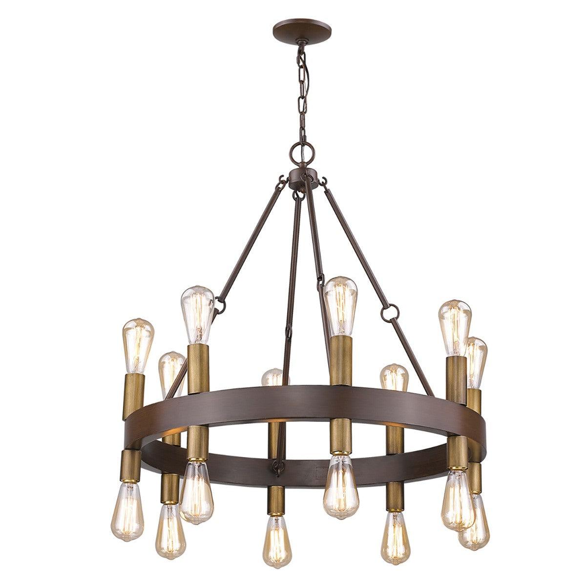 Cumberland 16-Light Wood Finish Chandelier With Raw Brass Sockets - AFS