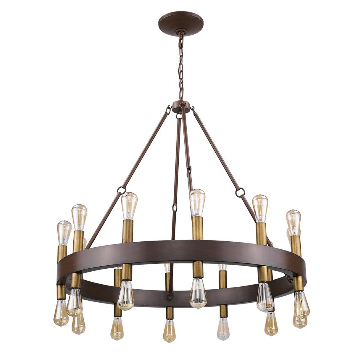 Cumberland 24-Light Wood Finish Chandelier With Raw Brass Sockets - AFS