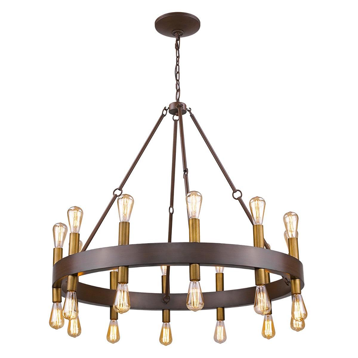 Cumberland 24-Light Wood Finish Chandelier With Raw Brass Sockets - AFS