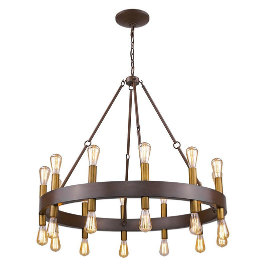 Cumberland 24-Light Wood Finish Chandelier With Raw Brass Sockets - AFS