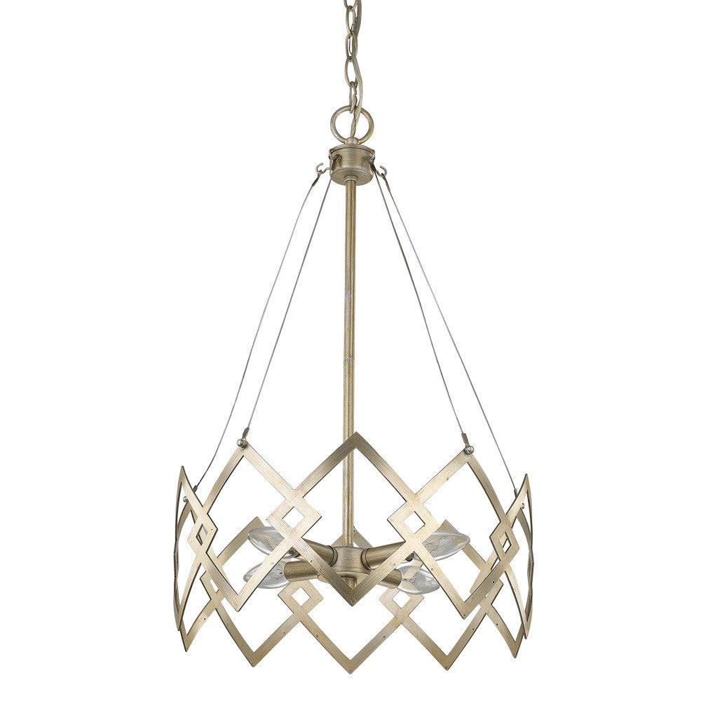 Nora 4-Light Washed Gold Drum Pendant With Abstract Open-Air Cage Shade - AFS