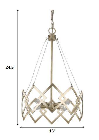 Nora 4-Light Washed Gold Drum Pendant With Abstract Open-Air Cage Shade - AFS