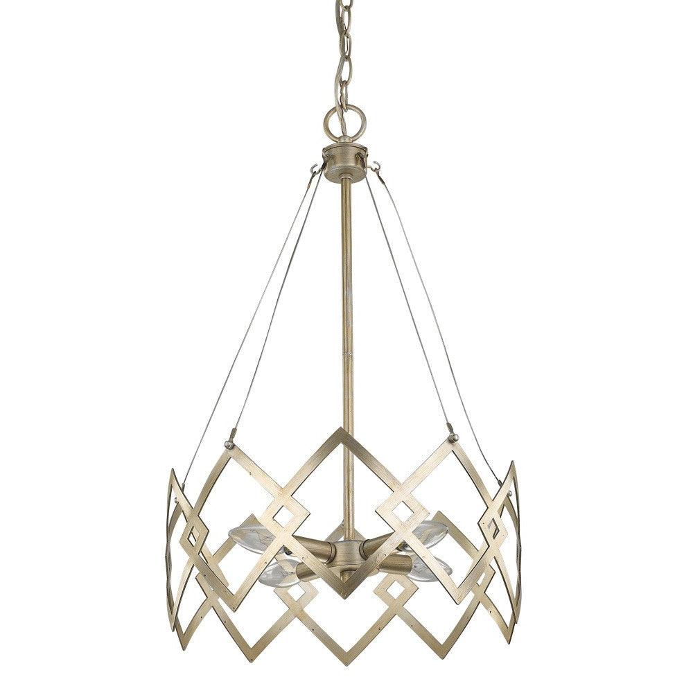 Nora 4-Light Washed Gold Drum Pendant With Abstract Open-Air Cage Shade - AFS