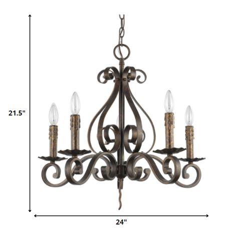 Lydia 5-Light Russet Chandelier With Melted Wax Tapers - AFS