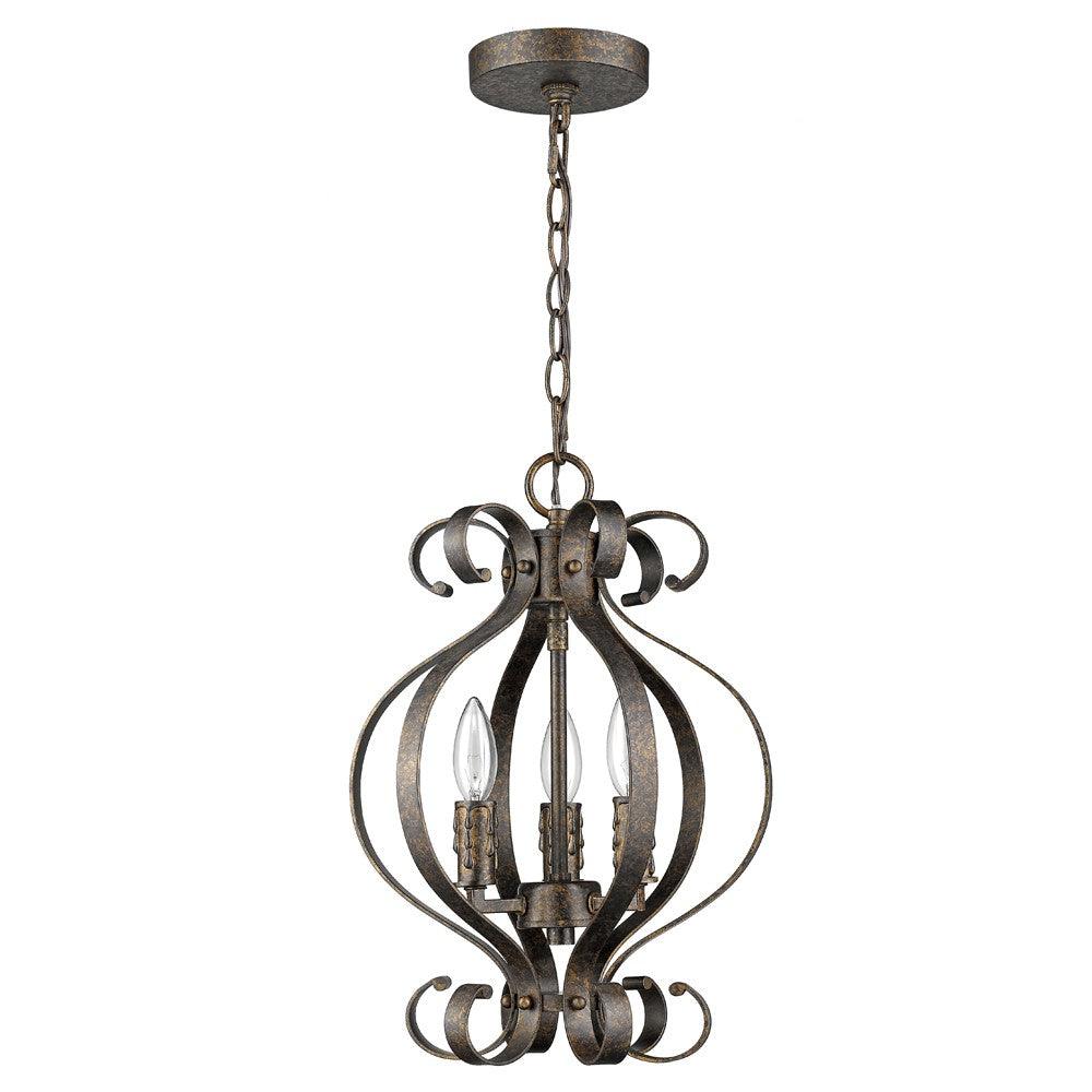 Lydia 3-Light Russet Chandelier With Melted Wax Tapers - AFS