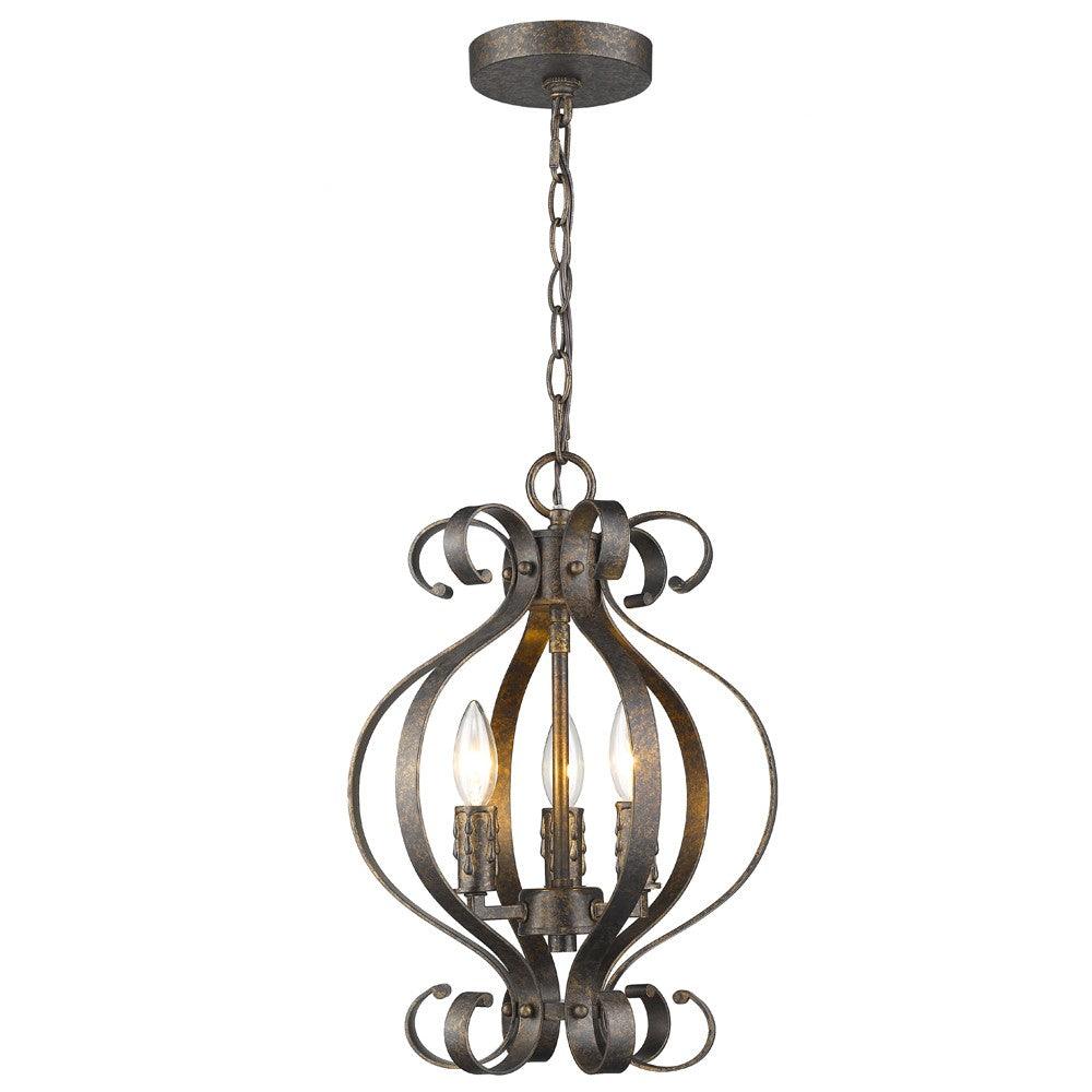 Lydia 3-Light Russet Chandelier With Melted Wax Tapers - AFS