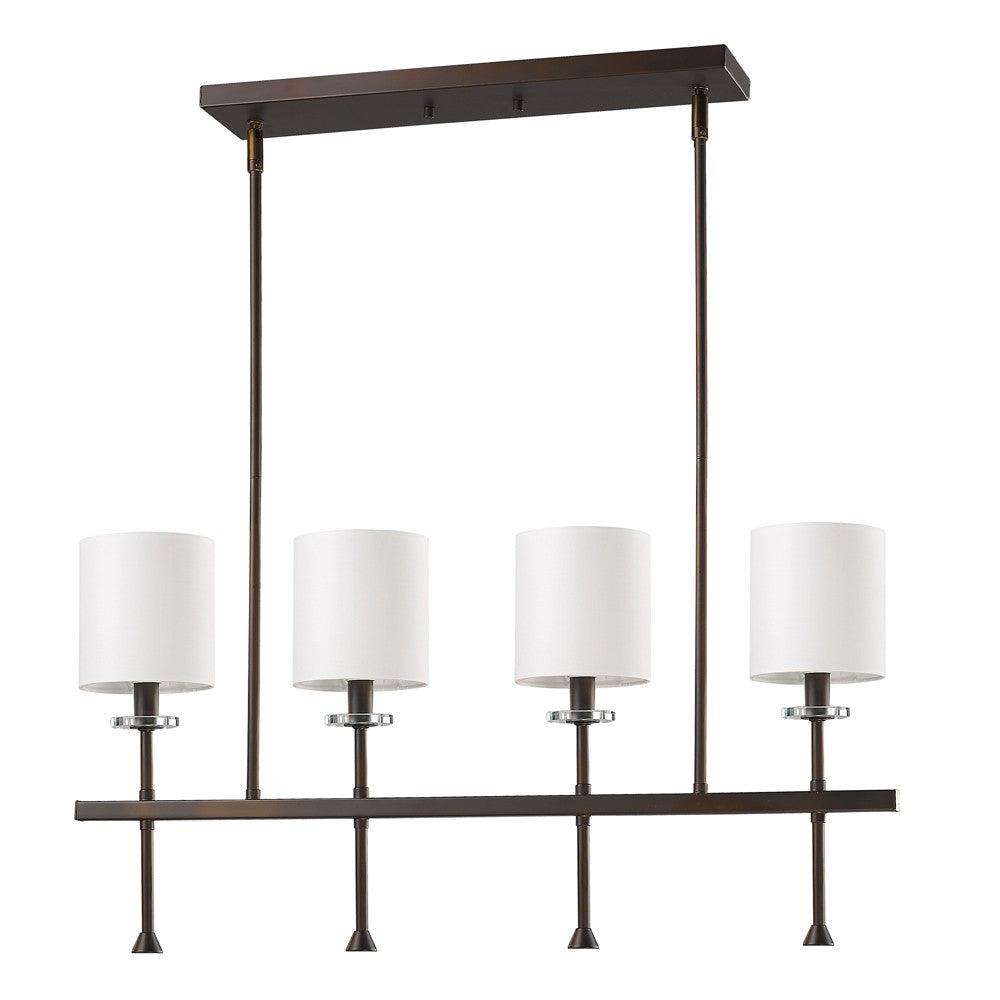 Kara 4-Light Oil-Rubbed Bronze Island Pendant With Fabric Shades And Crystal Bobeches - AFS