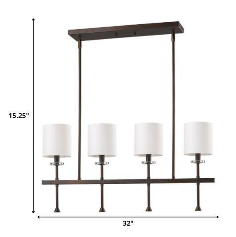 Kara 4-Light Oil-Rubbed Bronze Island Pendant With Fabric Shades And Crystal Bobeches - AFS