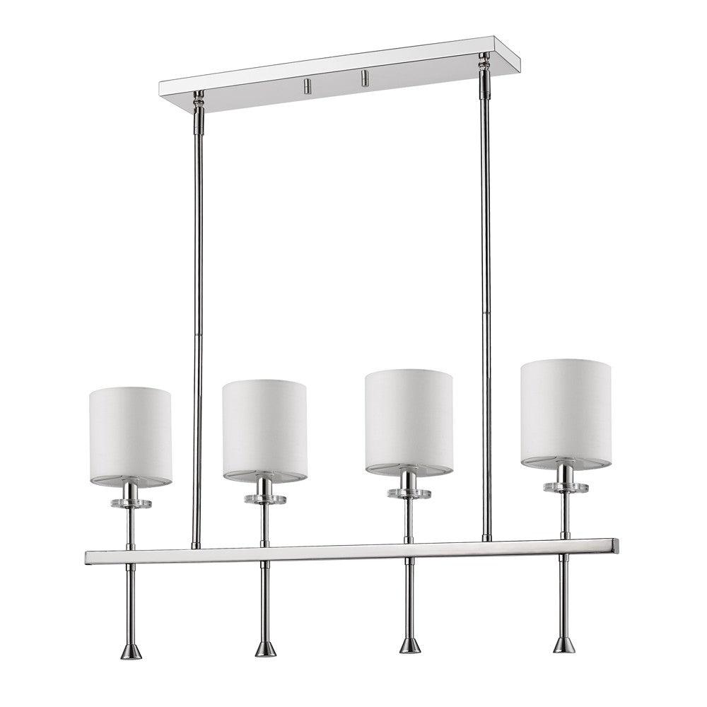 Kara 4-Light Polished Nickel Island Pendant With Fabric Shades And Crystal Bobeches - AFS