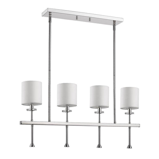 Kara 4-Light Polished Nickel Island Pendant With Fabric Shades And Crystal Bobeches - AFS