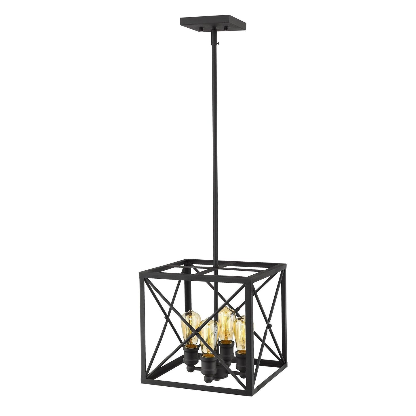 Brooklyn 4-Light Matte Black Pendant With Metal Framework Shade - AFS