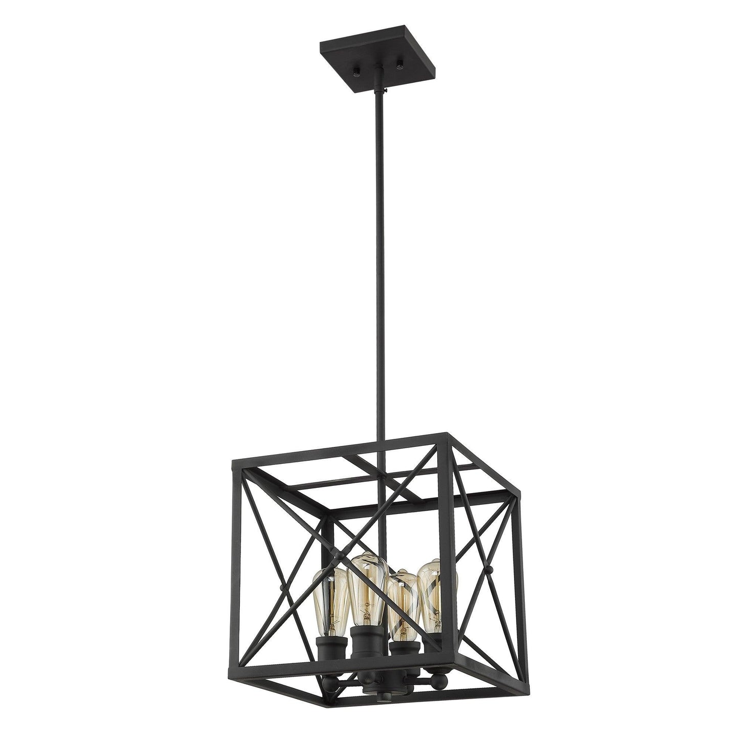 Brooklyn 4-Light Matte Black Pendant With Metal Framework Shade - AFS