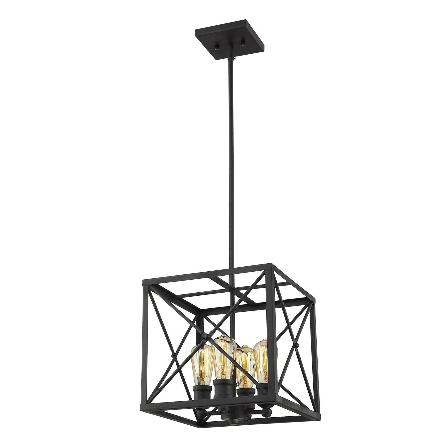 Brooklyn 4-Light Matte Black Pendant With Metal Framework Shade - AFS