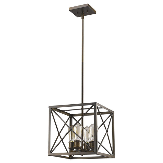 Brooklyn 4-Light Oil-Rubbed Bronze Pendant With Metal Framework Shade - AFS