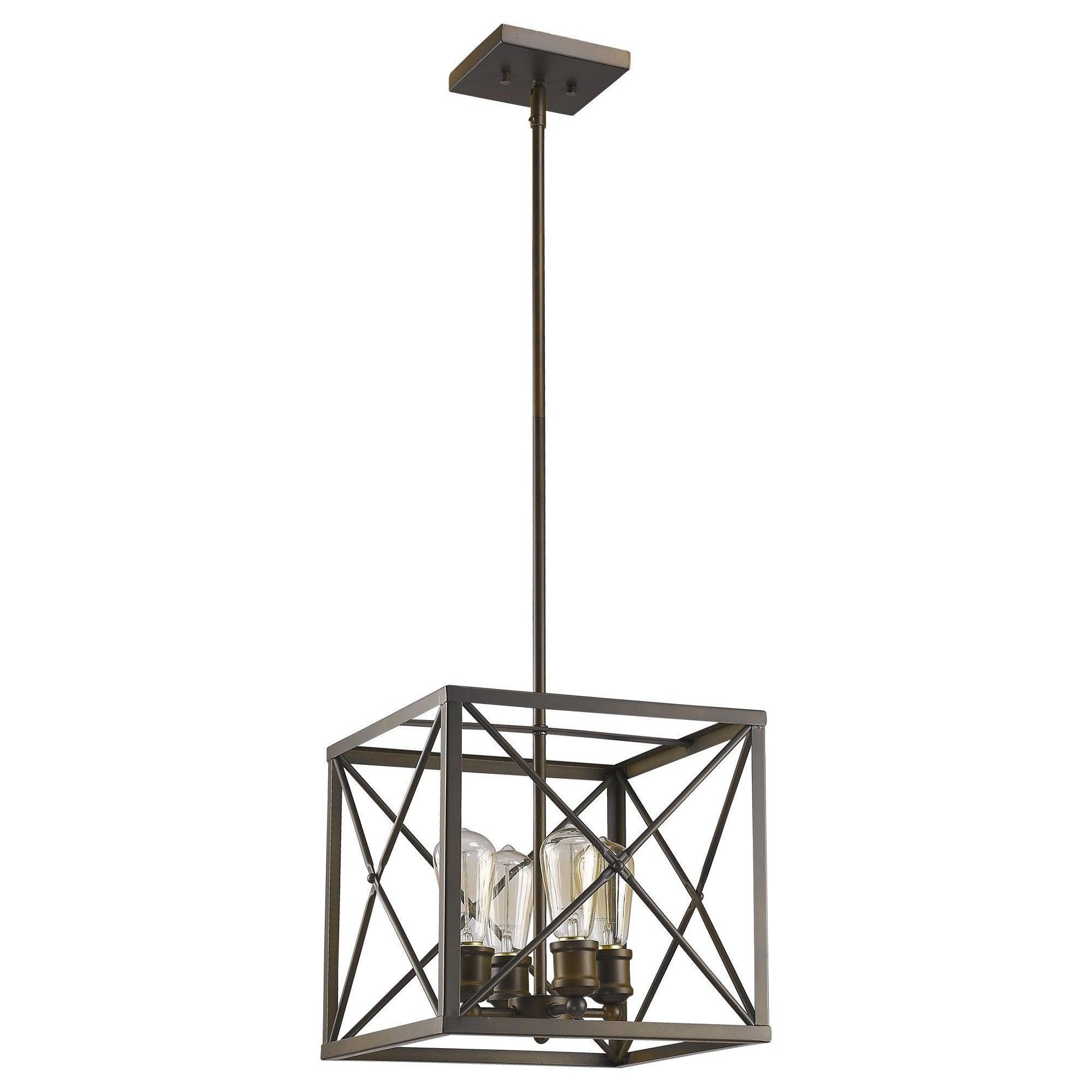 Brooklyn 4-Light Oil-Rubbed Bronze Pendant With Metal Framework Shade - AFS