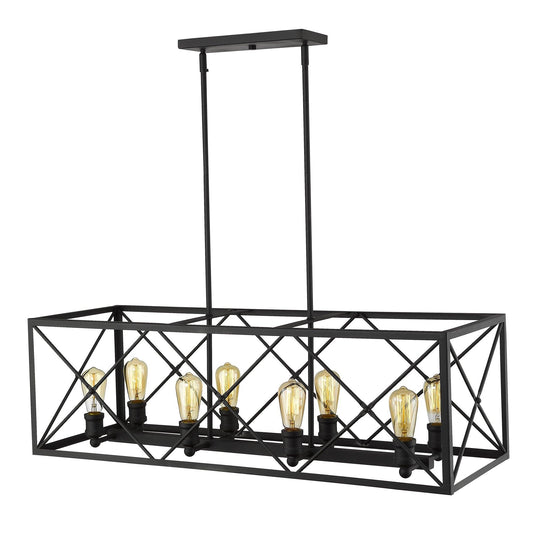 Brooklyn 8-Light Matte Black Island Pendant With Metal Framework Shade - AFS